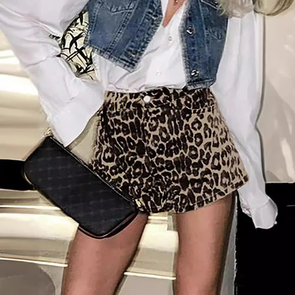 Fern - Denim Leopard Shorts