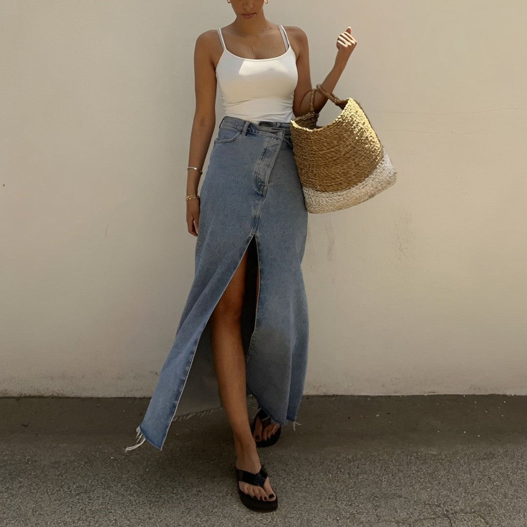 Agnieszka - Langer Jeansrock mit Schlitz
