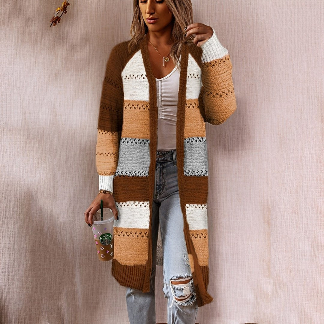 Krista - Lange Strickjacke im Farbblock-Design