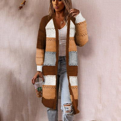 Krista - Lange Strickjacke im Farbblock-Design