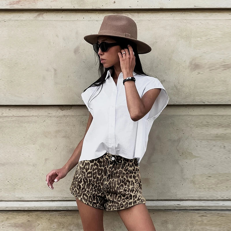 Fern - Denim Leopard Shorts
